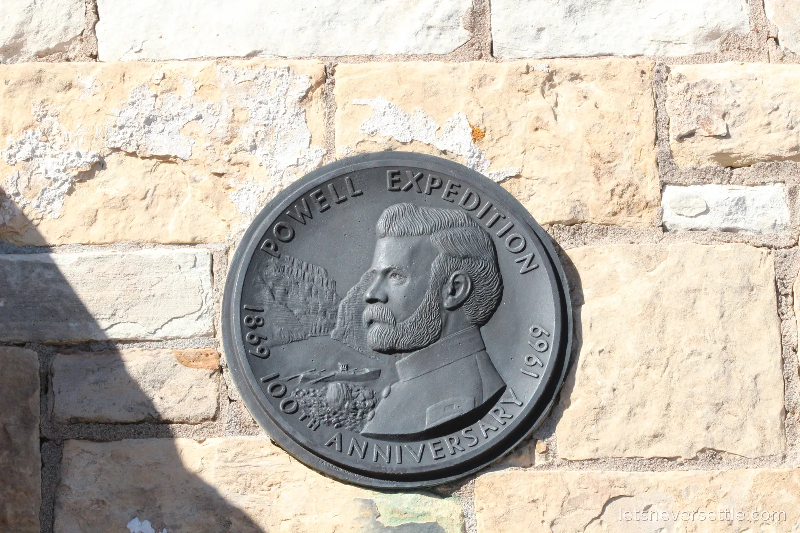 Bronze memorial plaque honouring John Wesley Powell and the crews of his Colorado River expeditions